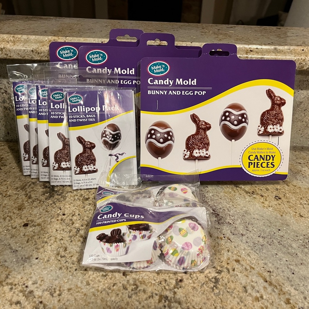 NWT- Make’n Mold, 9 Pc. Bunny/Egg Candy Making Set (Molds,Wraps/Sticks,Cups)
